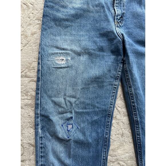 Vintage 90s Lee Jeans 33x30 Straight Leg Upcycled Distressed Mended Unisex Denim - Picture 5 of 9